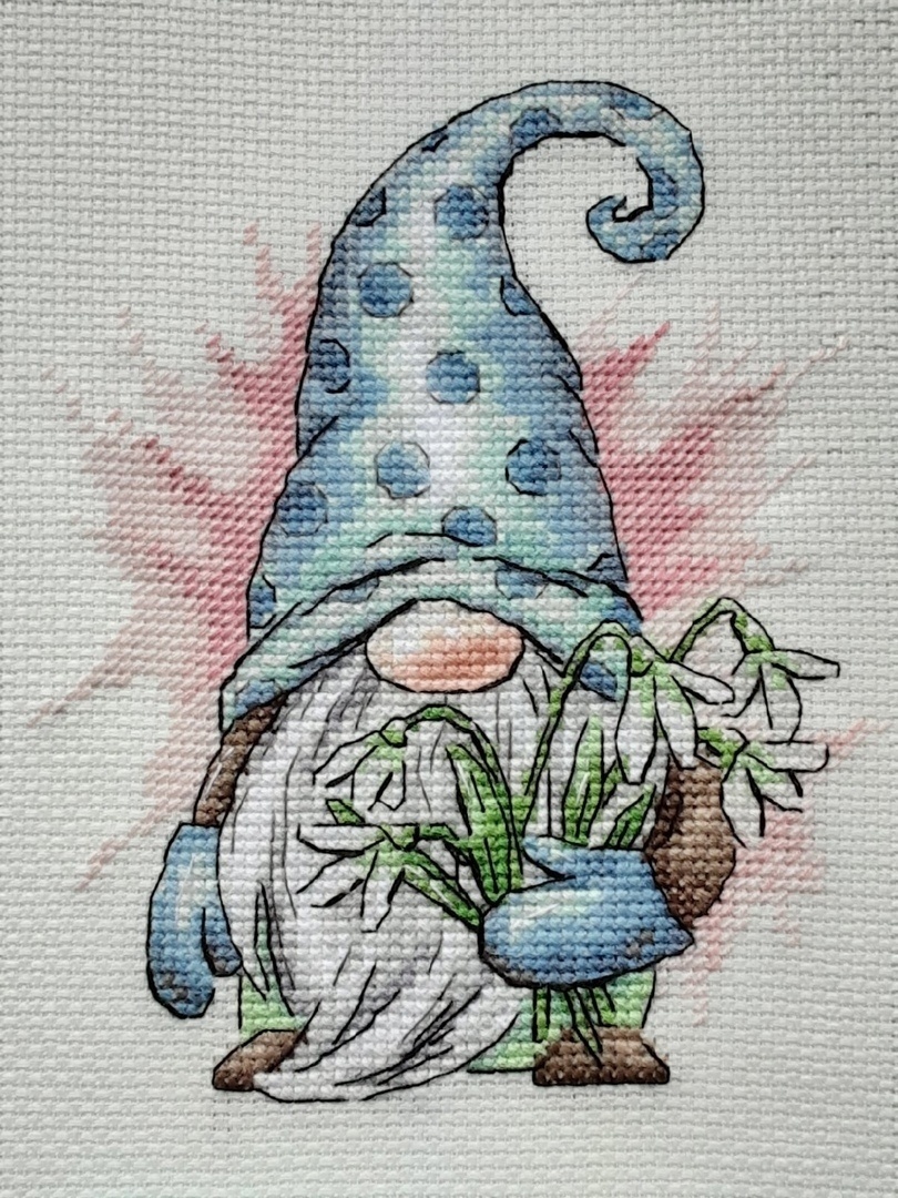 Gnome with Snowdrops Cross Stitch Pattern фото 2