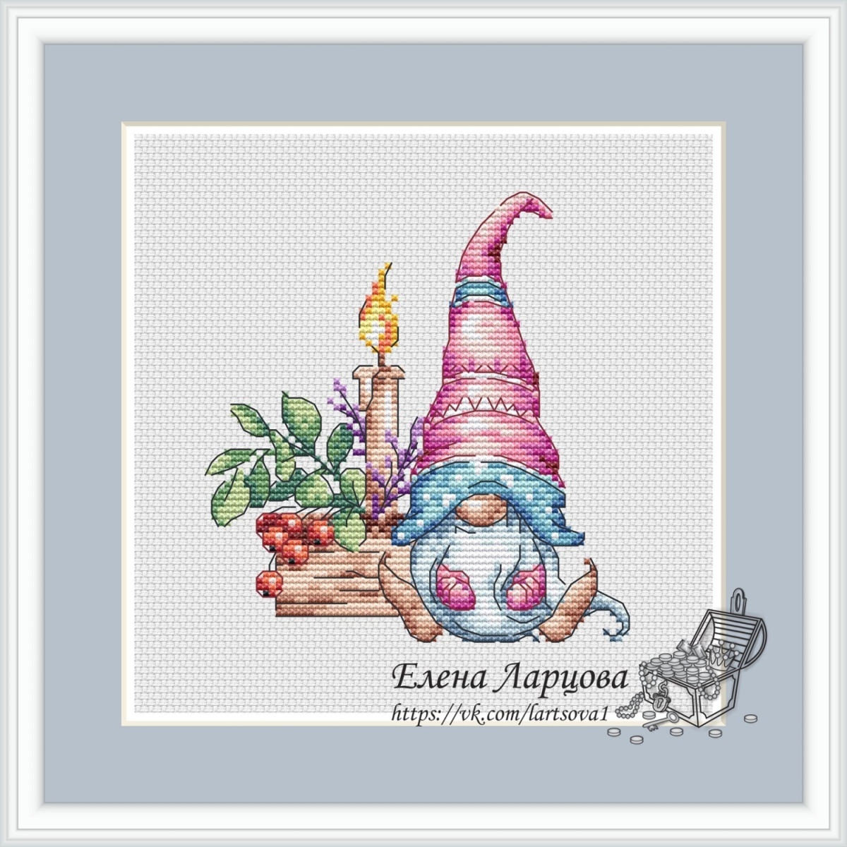 Marshmallow Gnome with Candle Cross Stitch Pattern фото 1