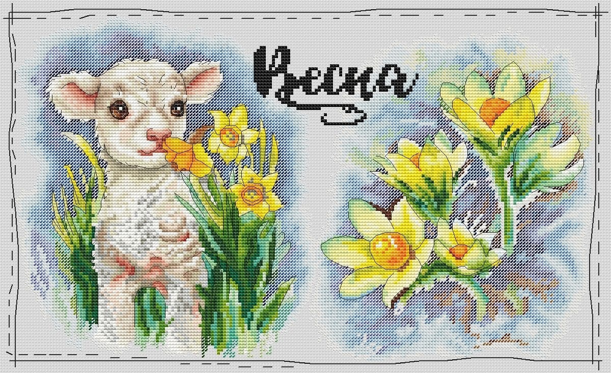 Spring Lamb Cross Stitch Pattern фото 1