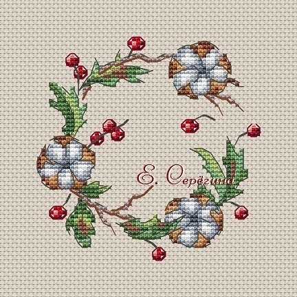 Cotton Wreath Cross Stitch Chart фото 2