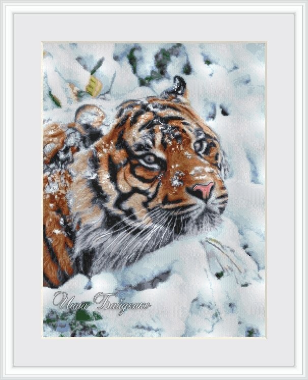 Tiger in the Snow Cross Stitch Pattern фото 1