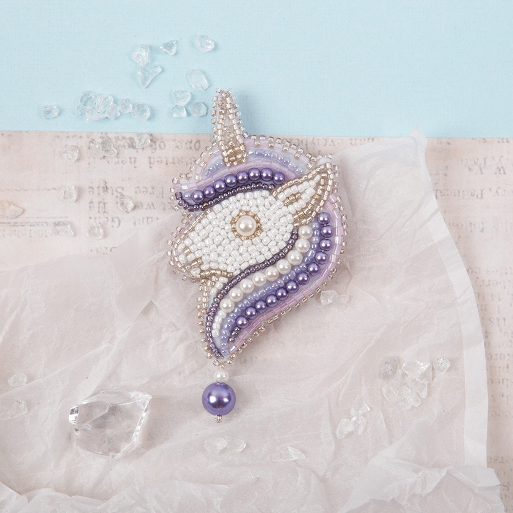 Brooch. Violet Unicorn Bead Embroidery Kit фото 3