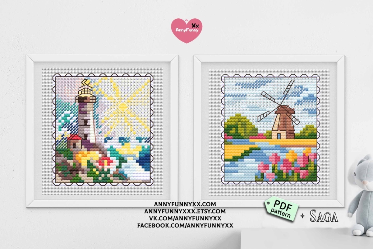 Lighthouse Postage Stamp. Mini Stamp Series Cross Stitch Pattern фото 6