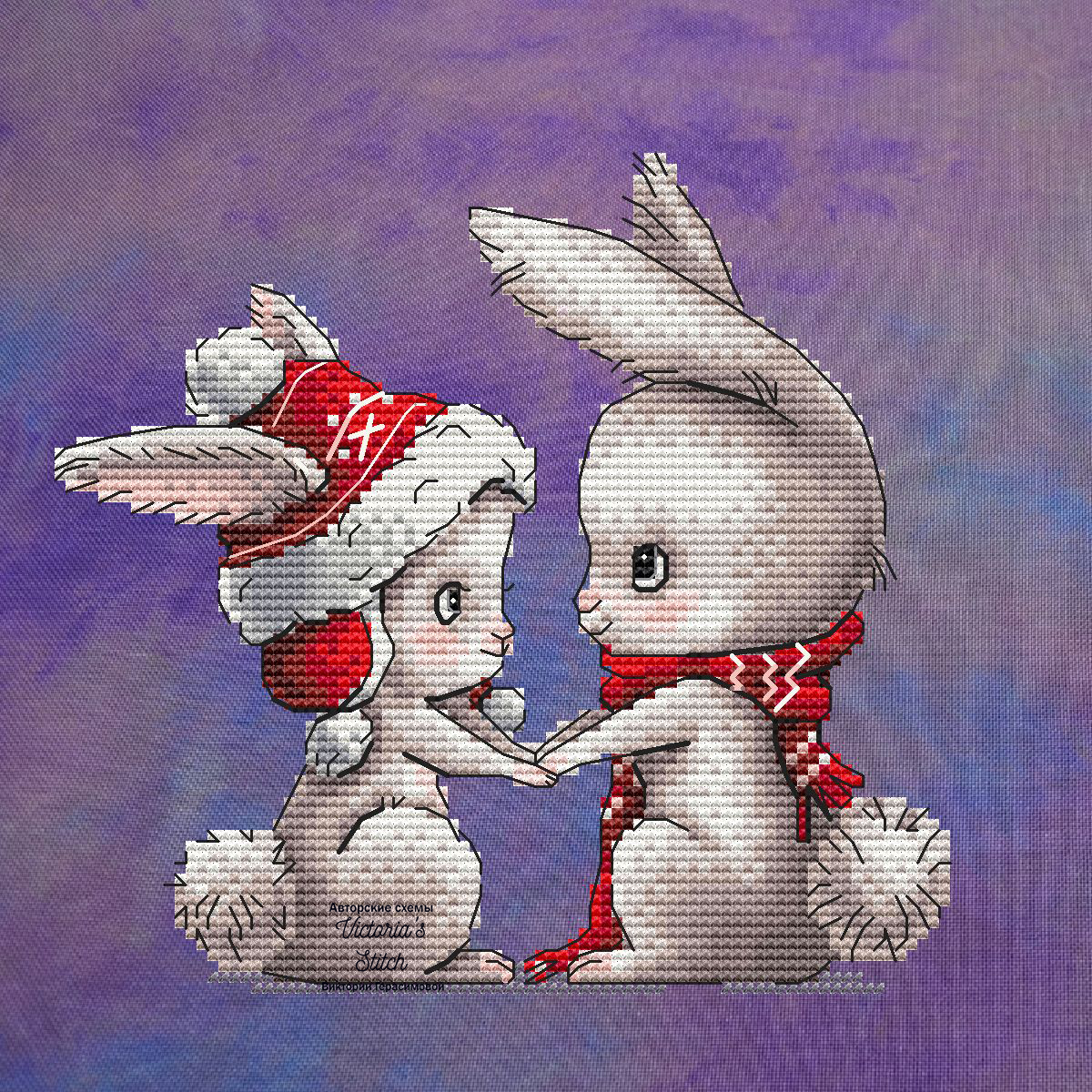 Bunnies in Love Cross Stitch Chart фото 1