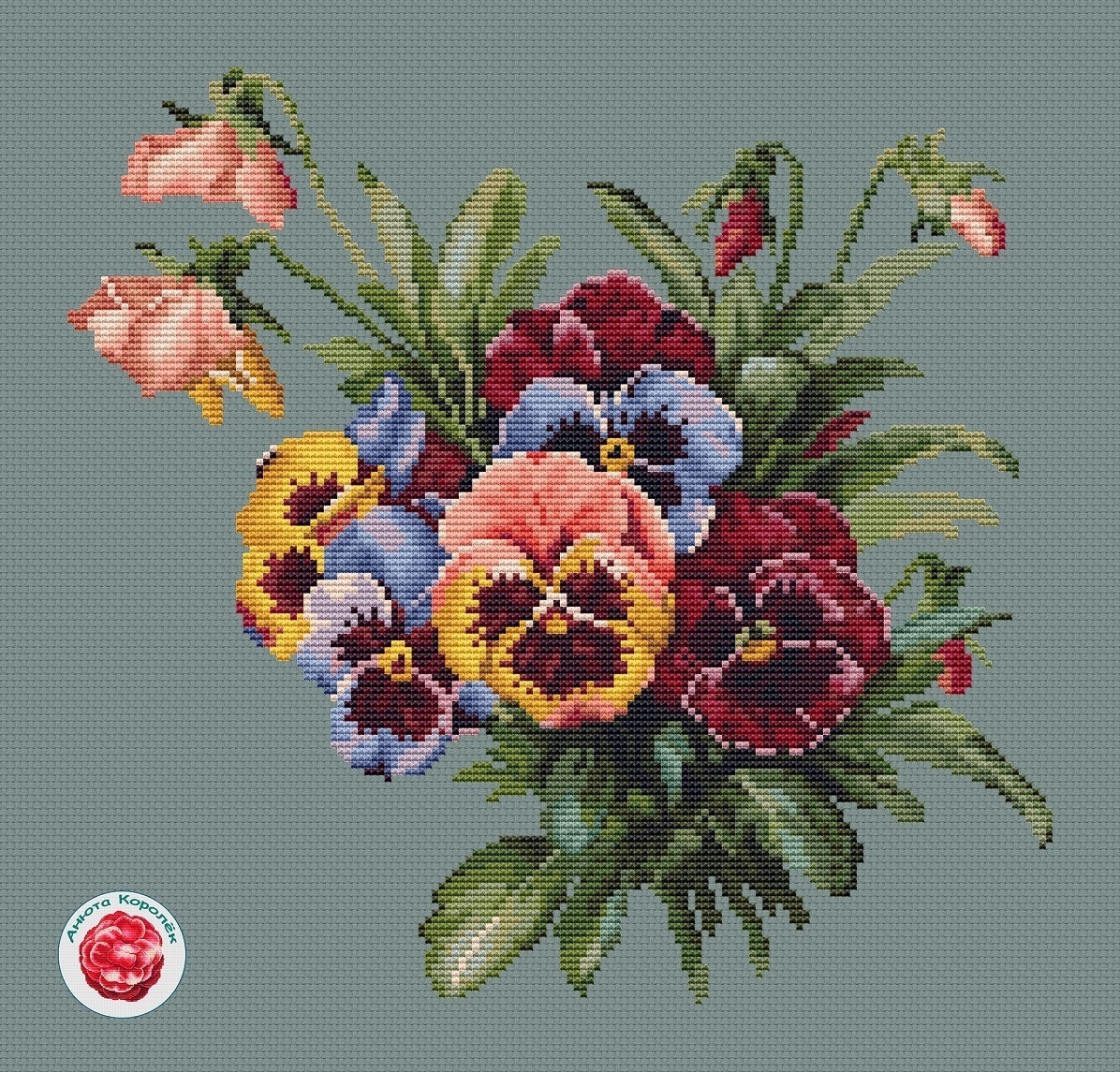 Bouquet of Pansies Cross Stitch Chart фото 3