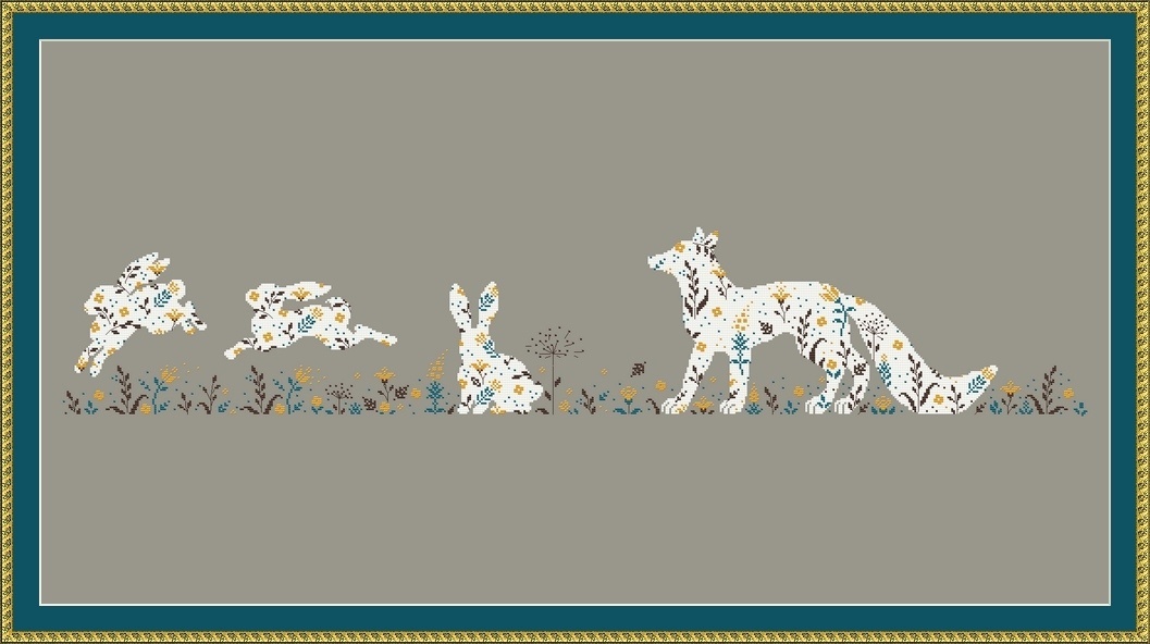 Spring is on the Doorstep. Fox and Rabbits Cross Stitch Pattern фото 1
