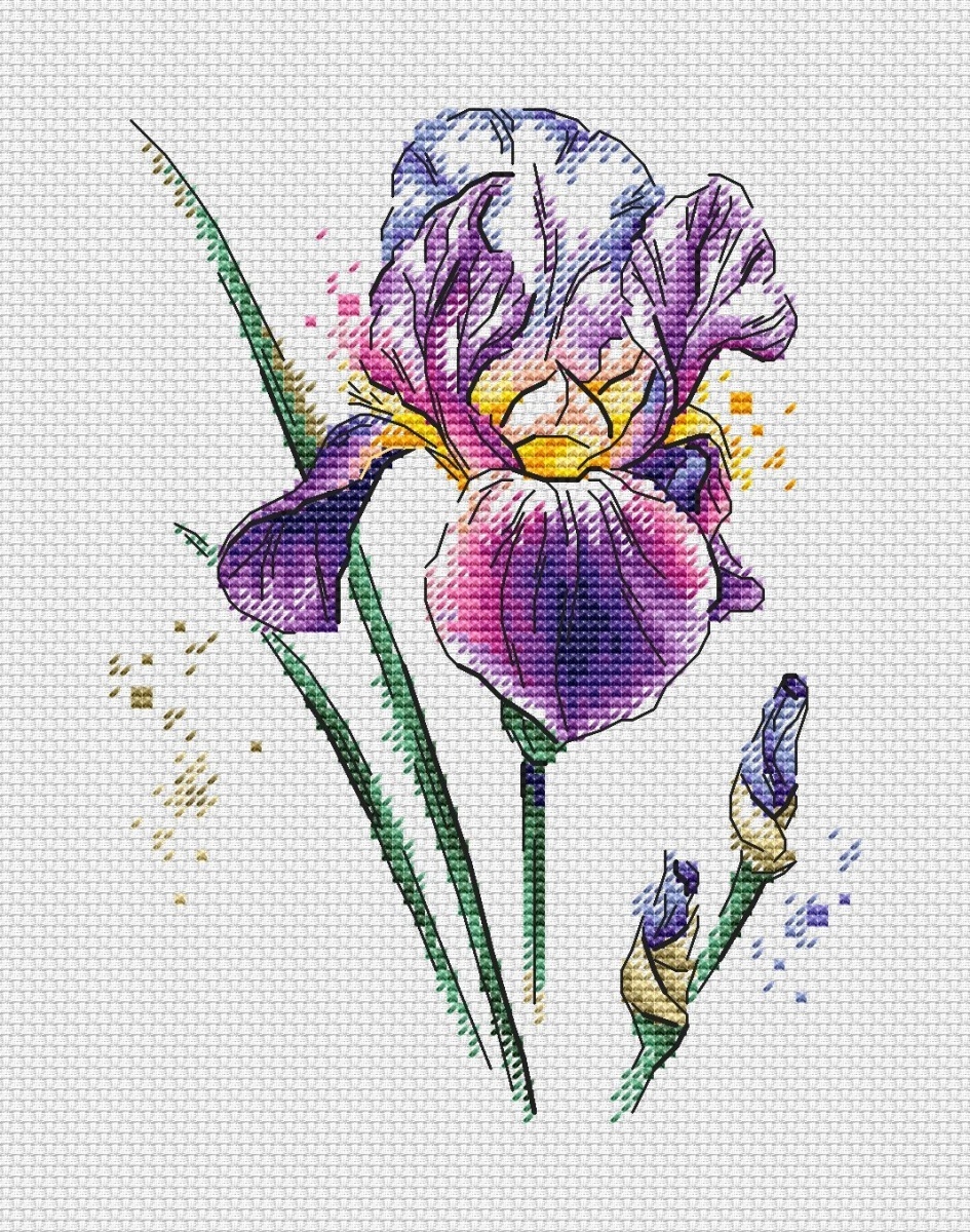 Watercolor Iris Cross Stitch Pattern фото 1