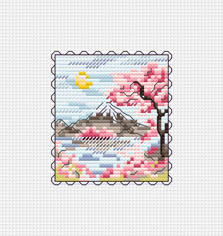 Sakura Postage Stamp Cross Stitch Pattern фото 4
