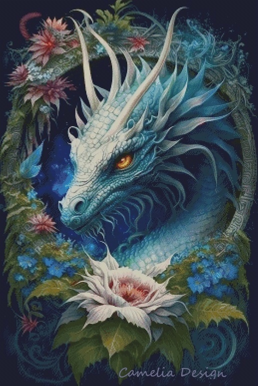 A Dragon in Flowers Cross Stitch Pattern фото 1