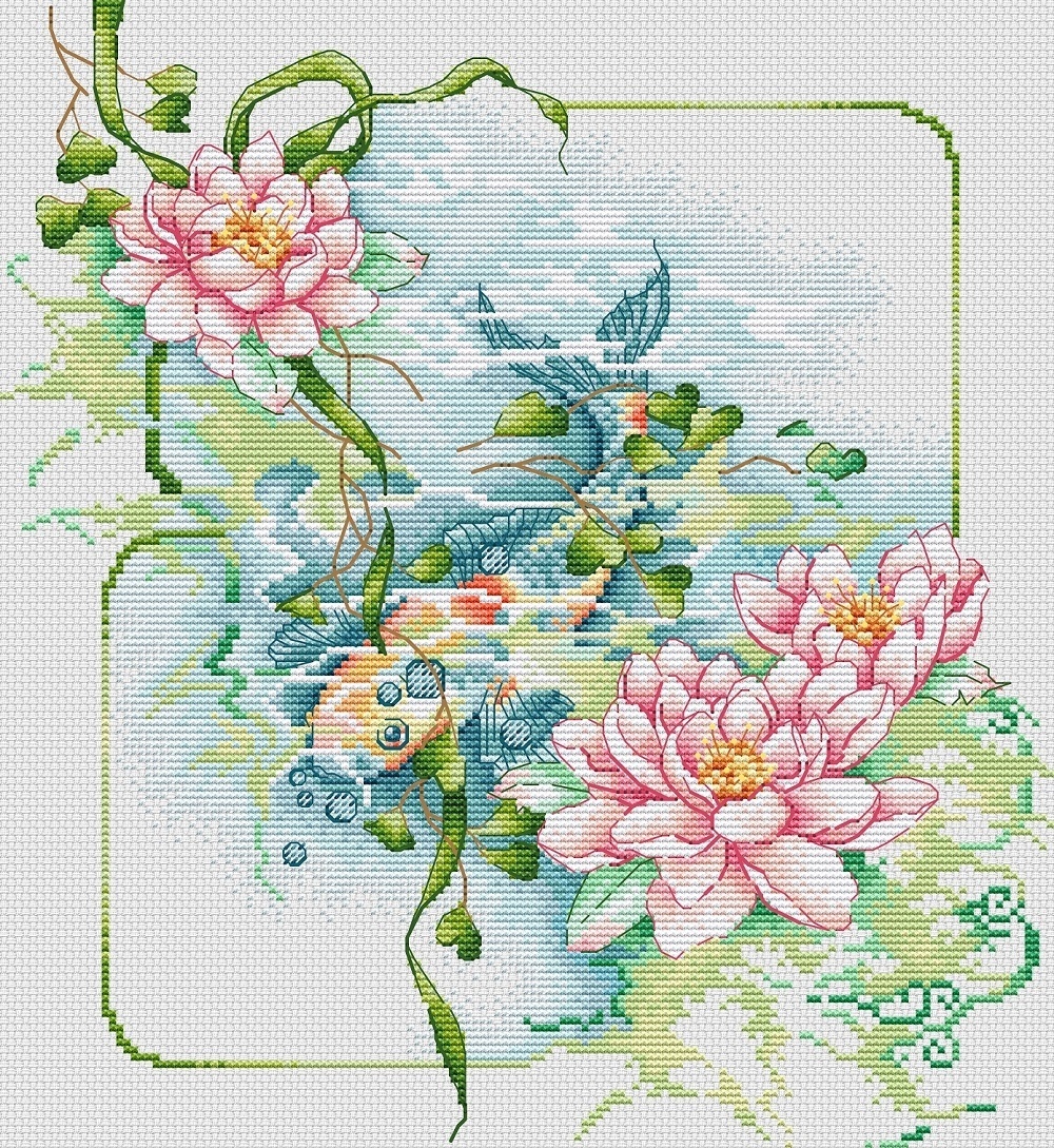 Carp and Lotuses Cross Stitch Pattern фото 1