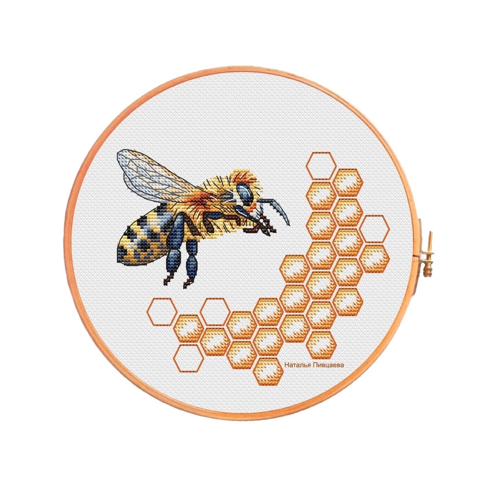 Bee with Flowers - PDF Free Cross Stitch Pattern — Wizardi