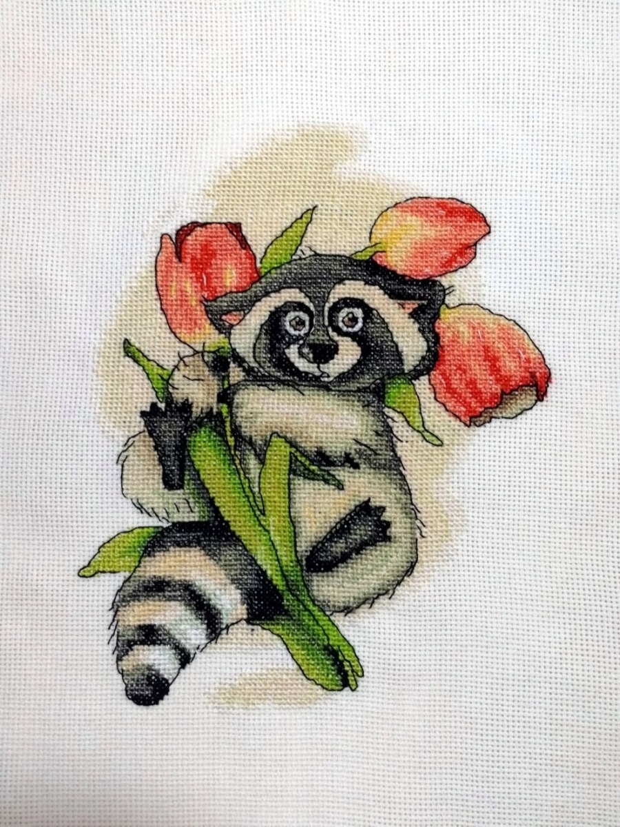 Raccoon with Tulips Cross Stitch Pattern фото 6