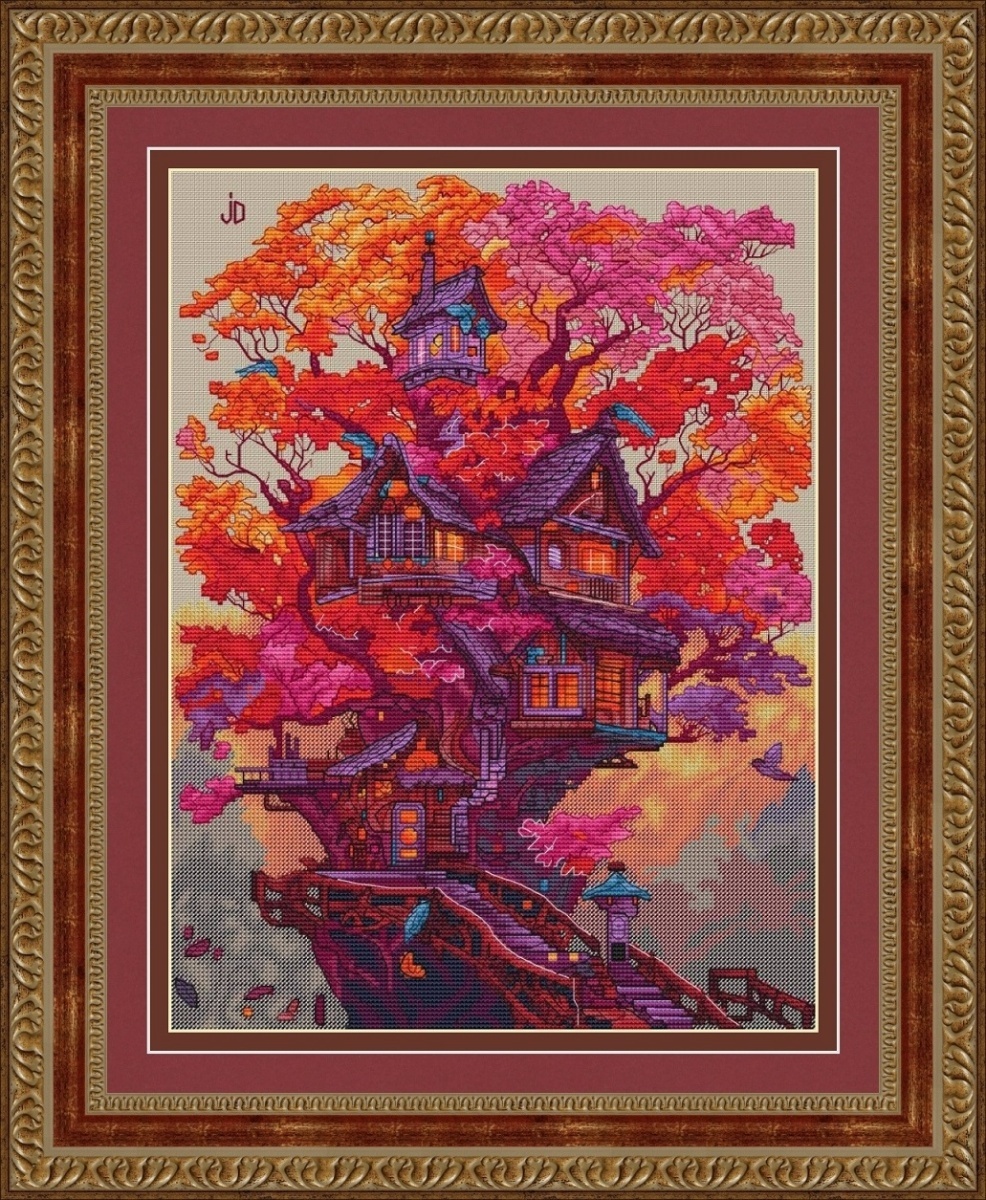 Autumn Tree House Cross Stitch Pattern фото 1