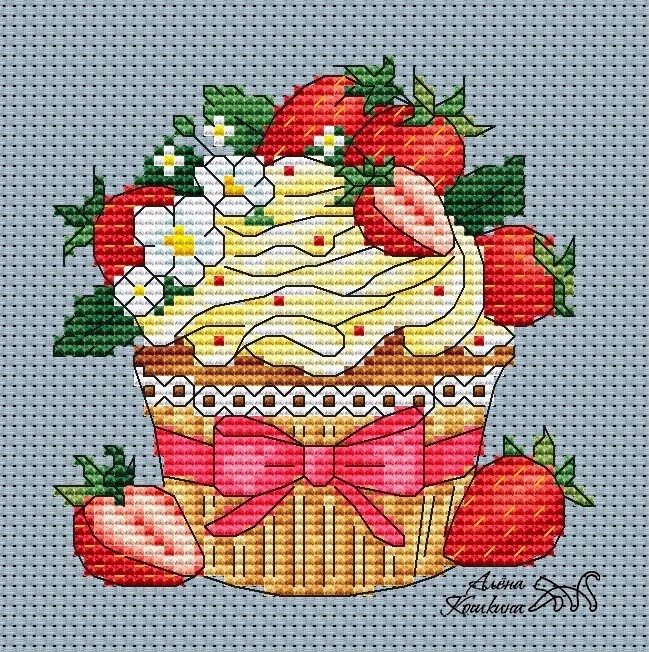 A Strawberry Cupcake Cross Stitch Pattern фото 1