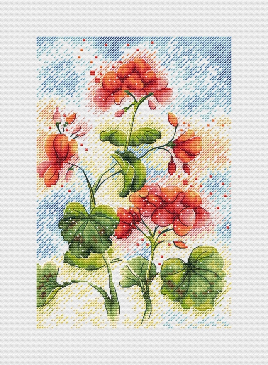 Sunny Geranium Cross Stitch Pattern фото 1