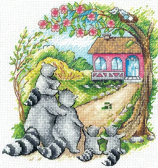 Housewarming. Raccoons Cross Stitch Kit фото 1