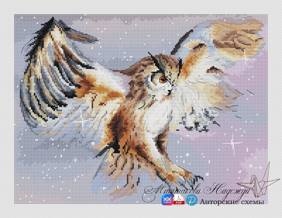 Flying Owl Cross Stitch Pattern фото 1