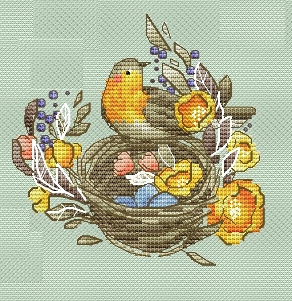 Spring Sampler. In the Nest with Eggs Cross Stitch Chart фото 1