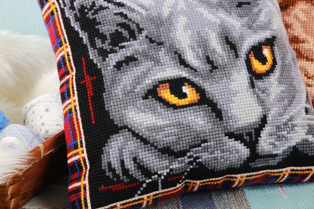 British Blue Cat Cushion Front Cross Stitch Kit фото 4