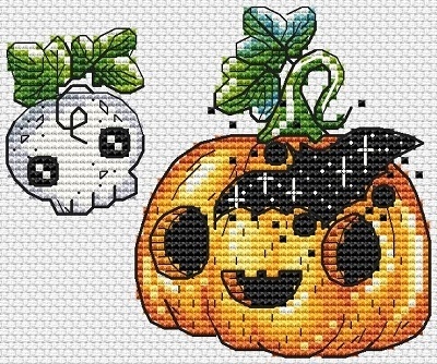 Pumpkin and Bat Cross Stitch Pattern фото 1