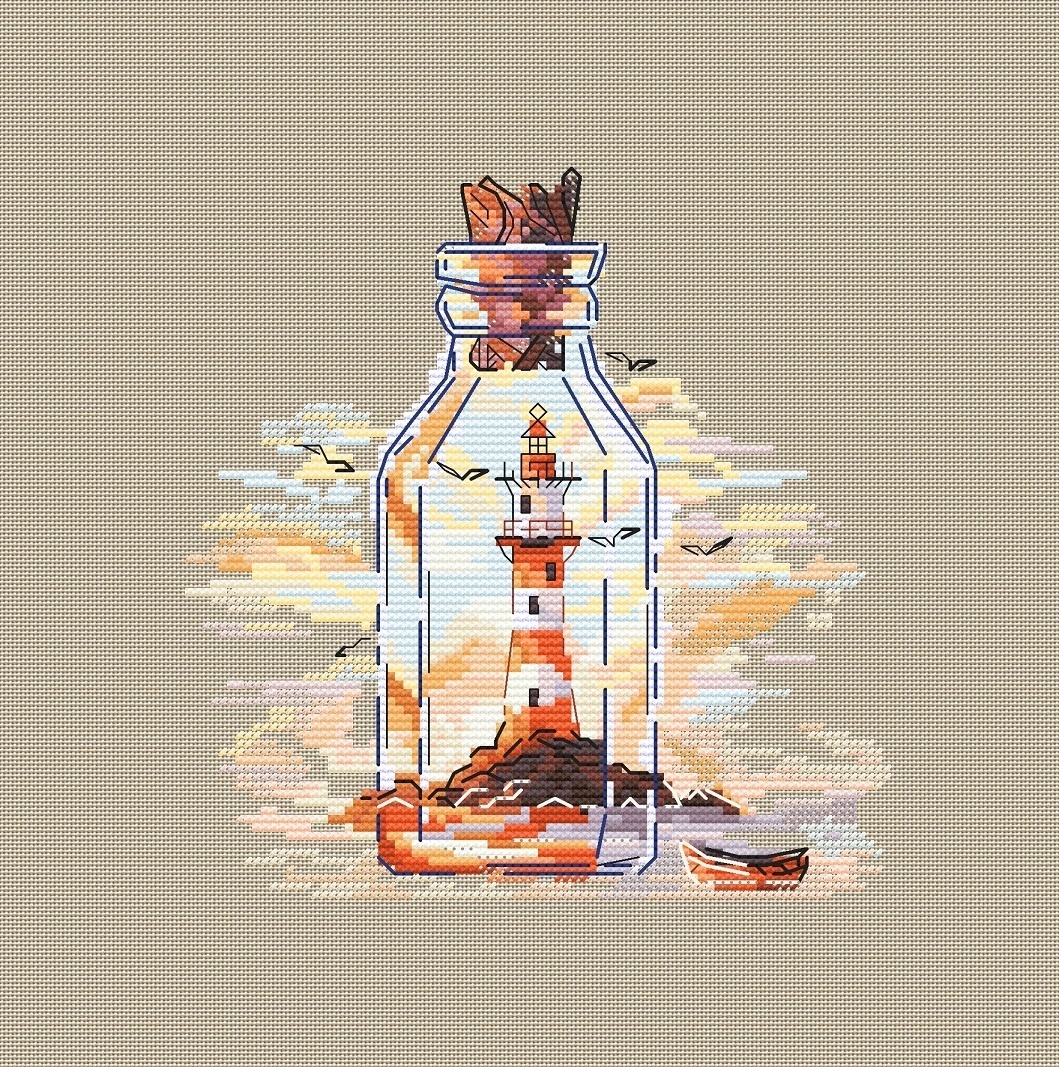 Autumn Lighthouse in a Bottle Cross Stitch Pattern фото 1