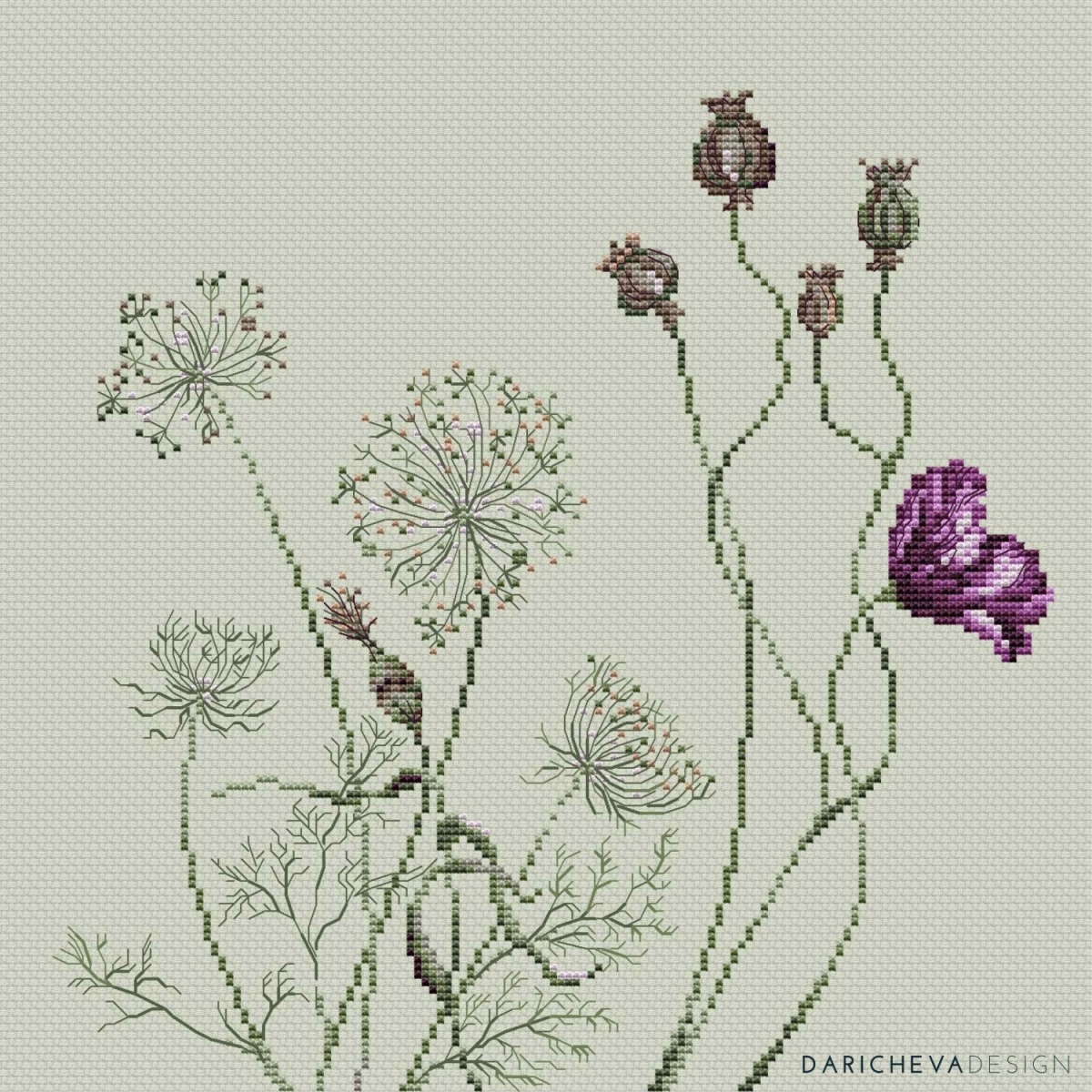 Poppies & Wild Grass Cross Stitch Pattern фото 2