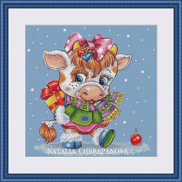 Christmas Little Cow Cross Stitch Pattern фото 1