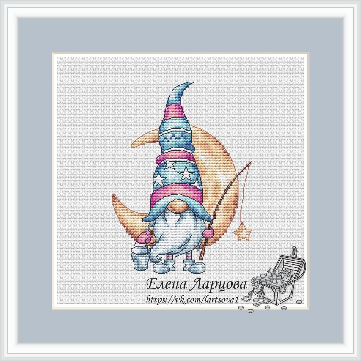 Marshmallow Gnome with Crescent Cross Stitch Pattern фото 1