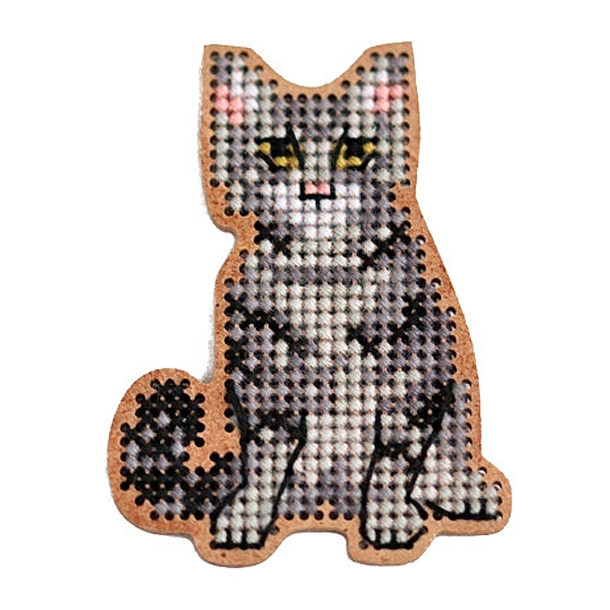 Gray Kitten Brooch Cross Stitch Kit фото 1