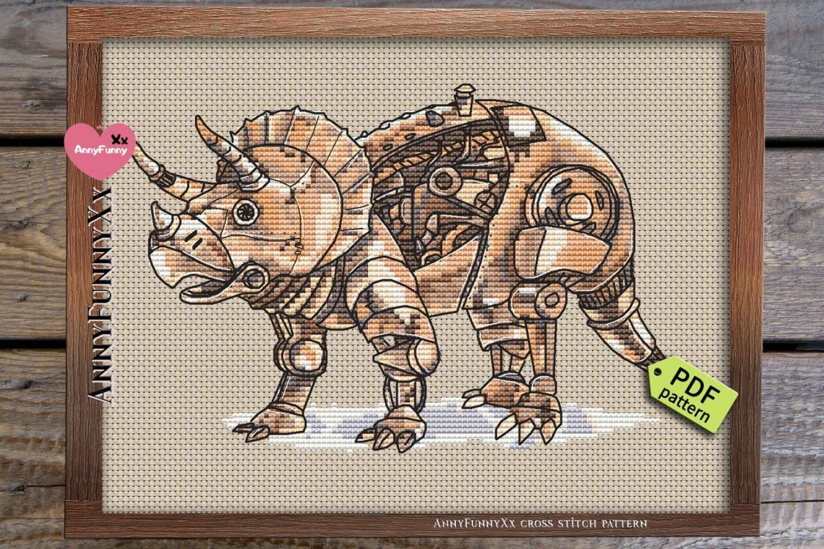 Steampunk Triceratops Cross Stitch Pattern фото 8
