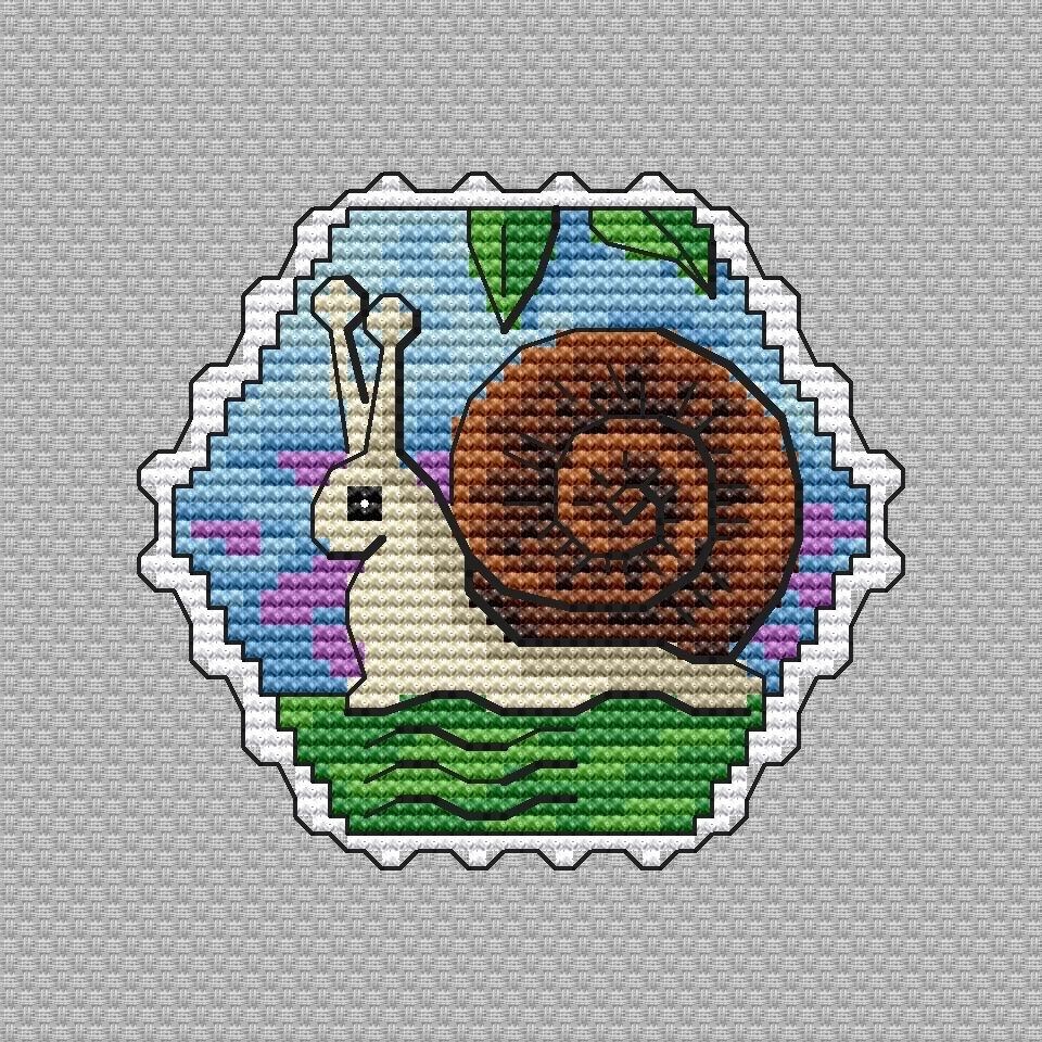 Postage Stamp. Snail Cross Stitch Pattern фото 1