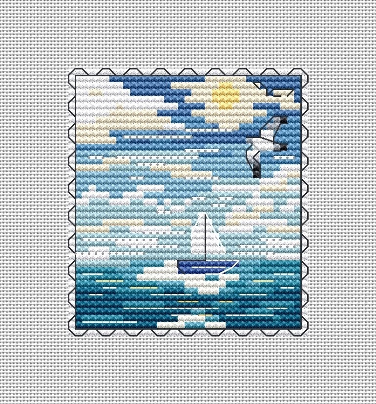 Sea Breeze Postage Stamp Cross Stitch Pattern фото 3