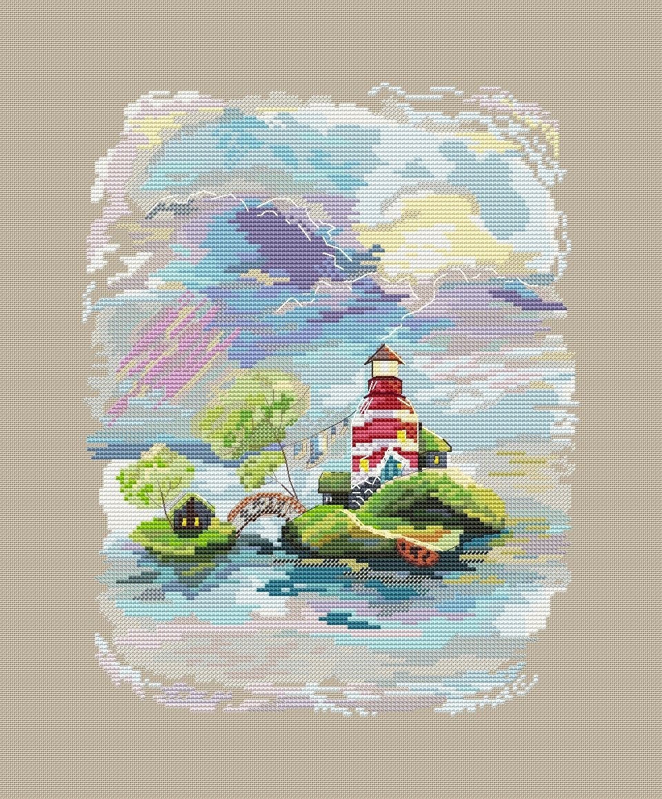 Houses on the Islands. Lighthouse Cross Stitch Pattern фото 1