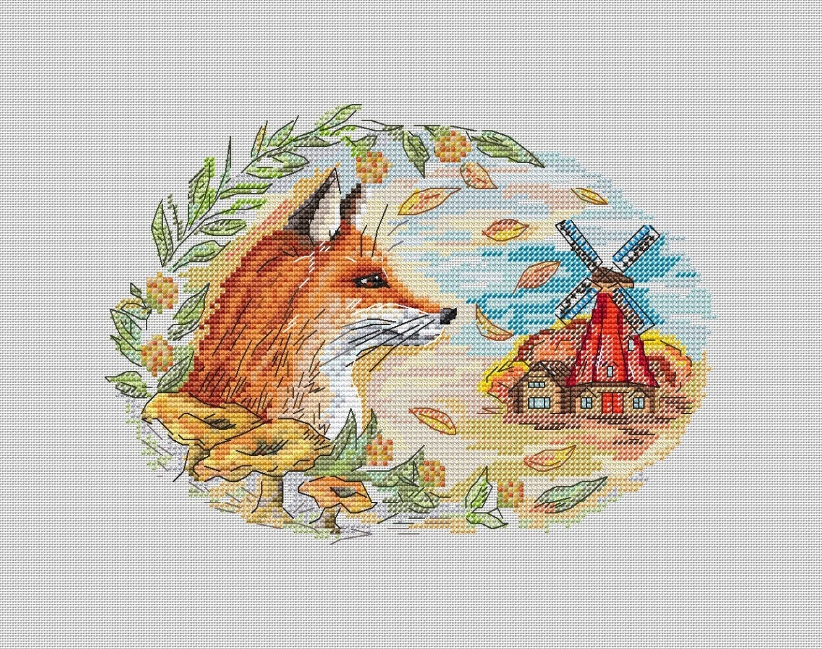 Autumn Fox and Windmill Cross Stitch Pattern фото 2