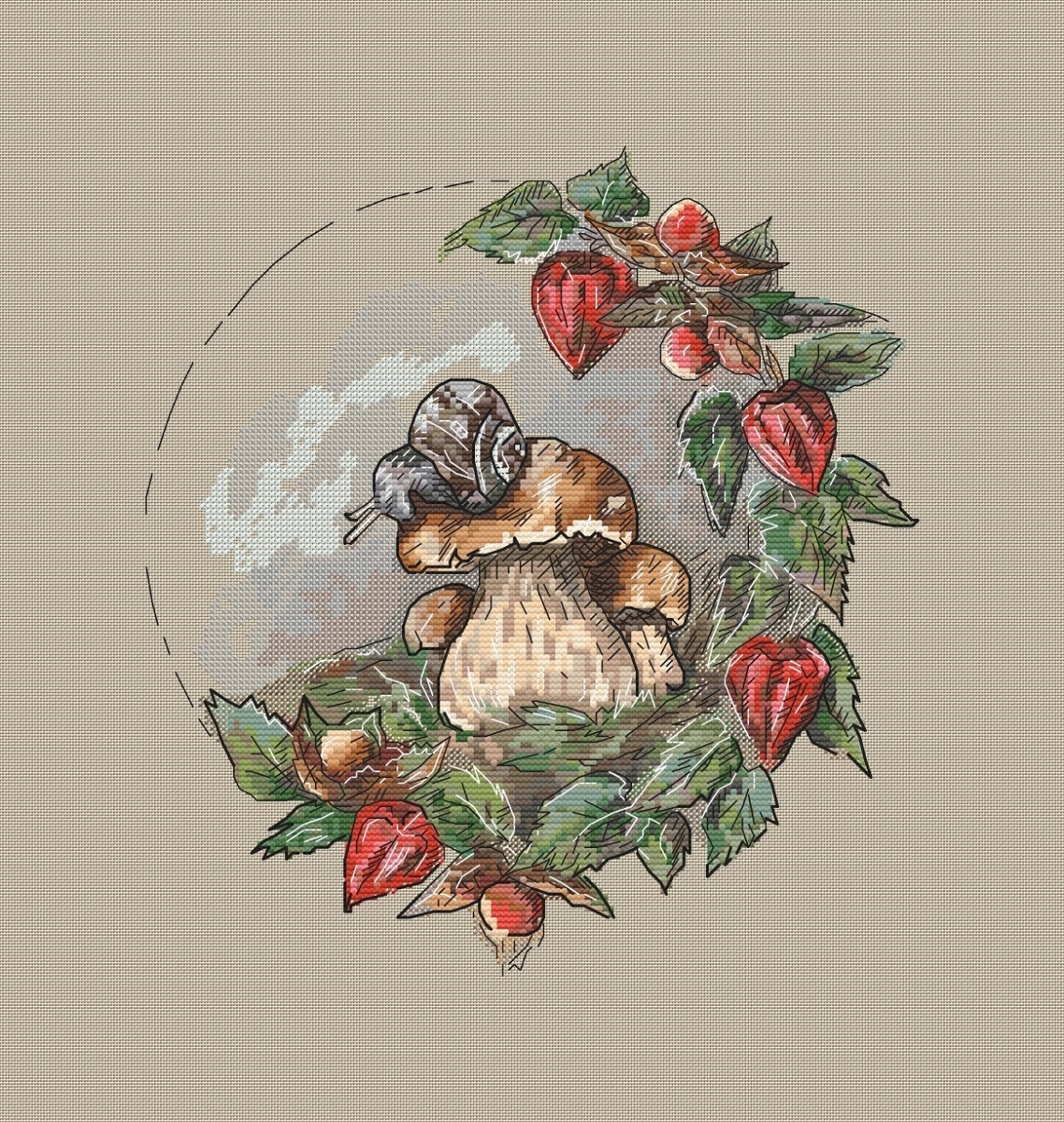 Forest Wreath. Boletus and Snail Cross Stitch Pattern фото 2