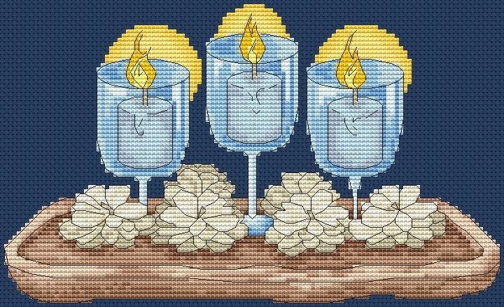 Candles in Glasses Cross Stitch Pattern фото 1