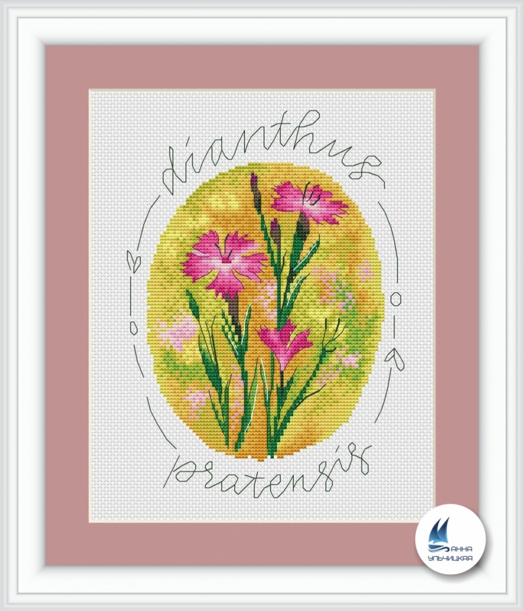 Meadow Flowers. Carnation Cross Stitch Pattern фото 1