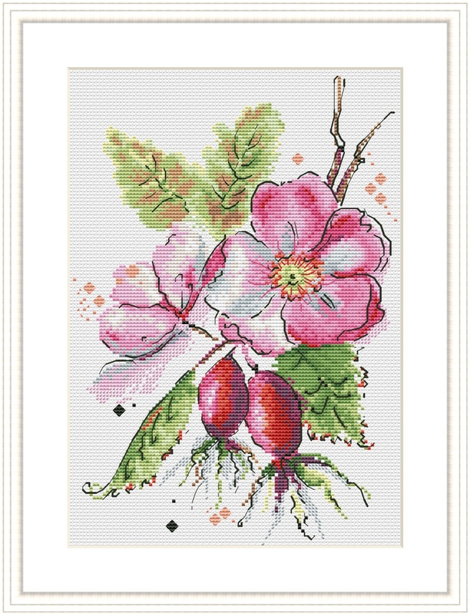 Pink Rosehip Cross Stitch Pattern фото 1