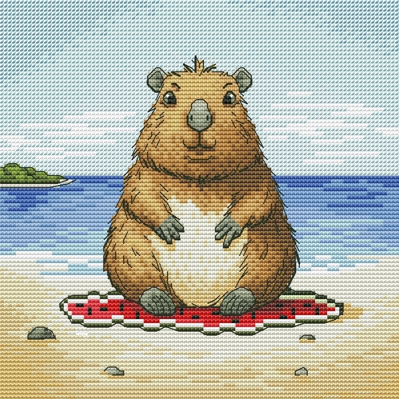 Capybara on the Beach Cross Stitch Pattern фото 1