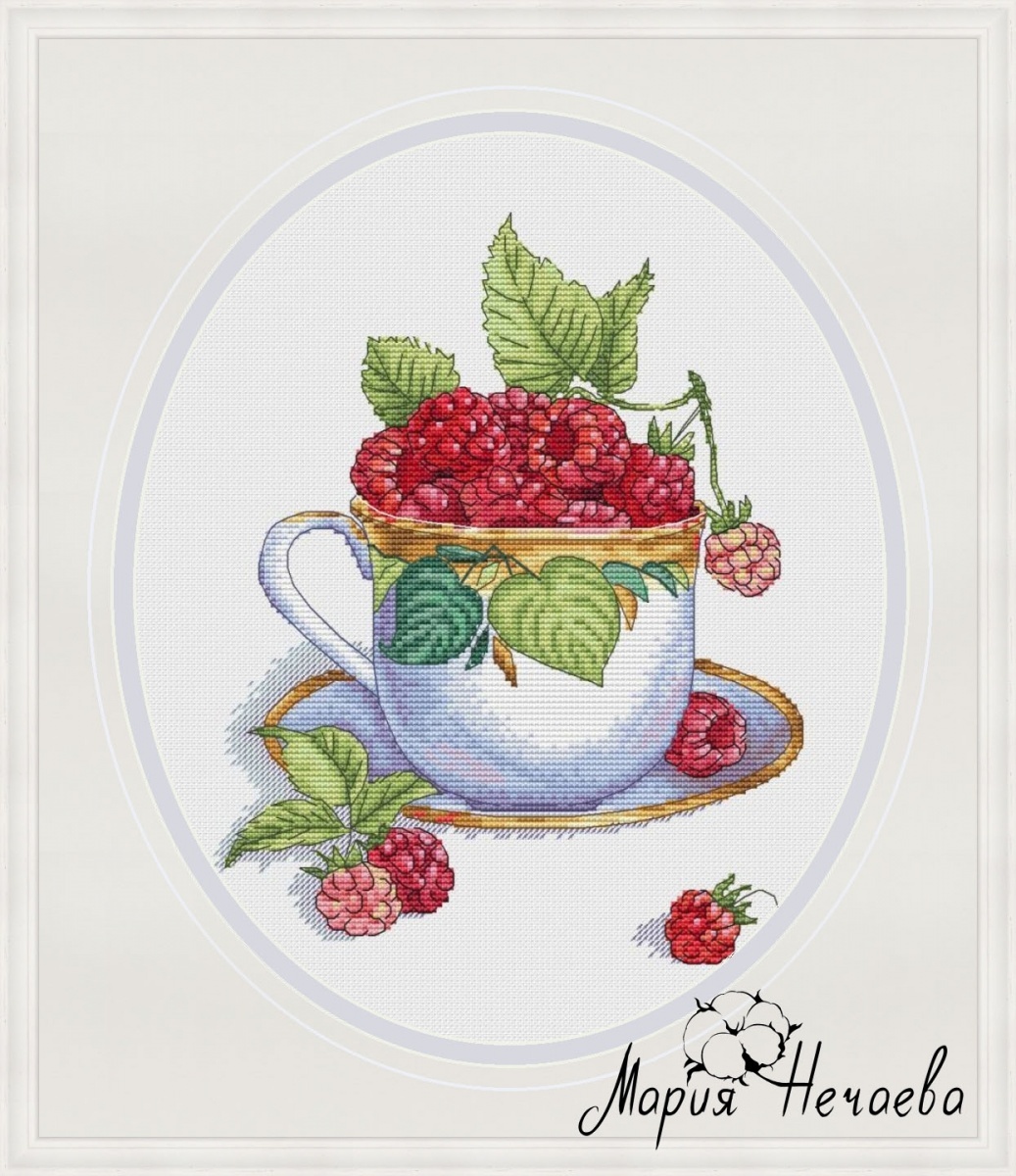 A Cup with Raspberries Cross Stitch Pattern фото 2