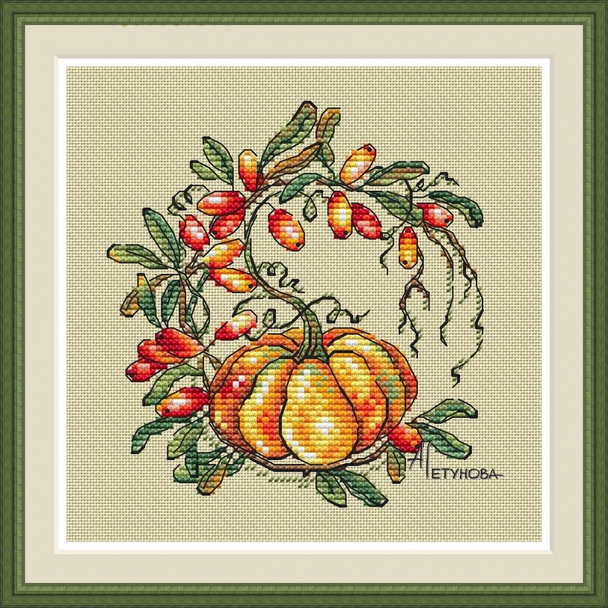 Pumpkin and Barberry Cross Stitch Pattern фото 1