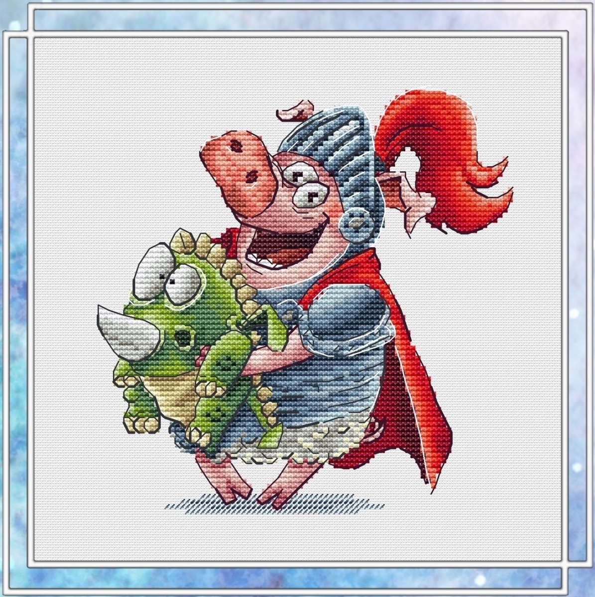 Pig Knight Cross Stitch Pattern фото 1