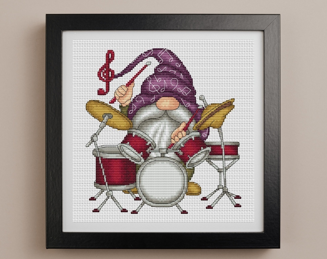Drummer Gnome Cross Stitch Pattern фото 2