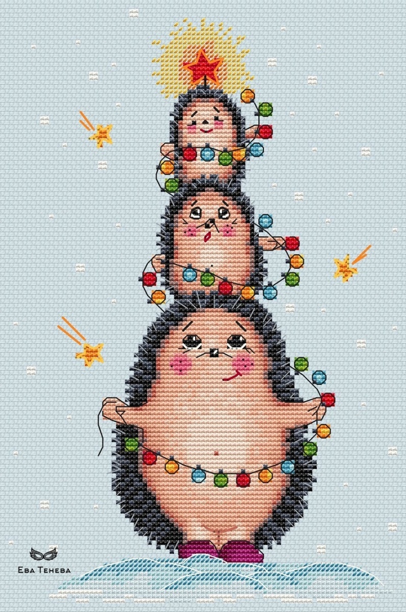 Hedgehog Christmas Tree Cross Stitch Pattern фото 1