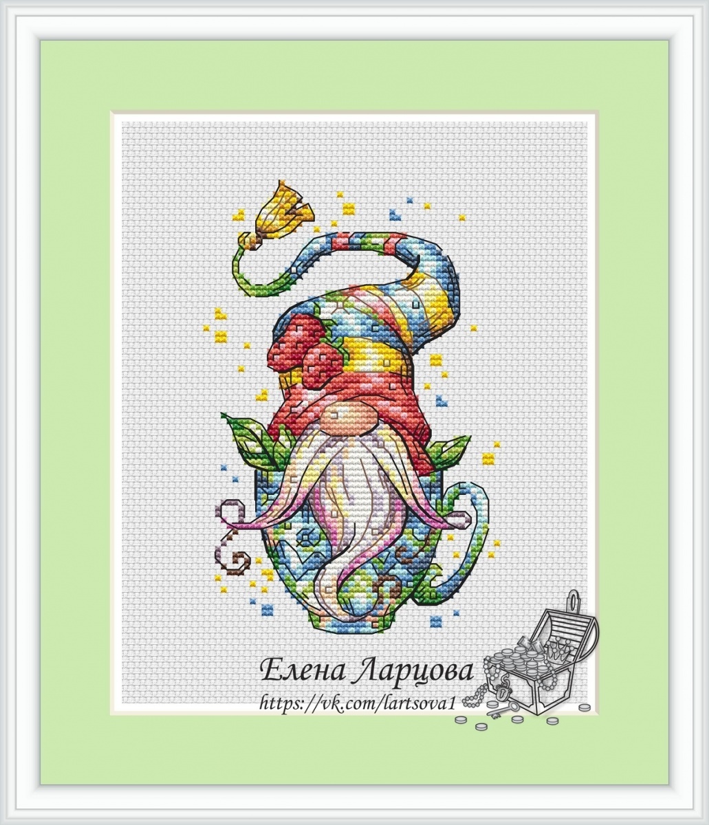 Tea Gnome Cross Stitch Pattern фото 1