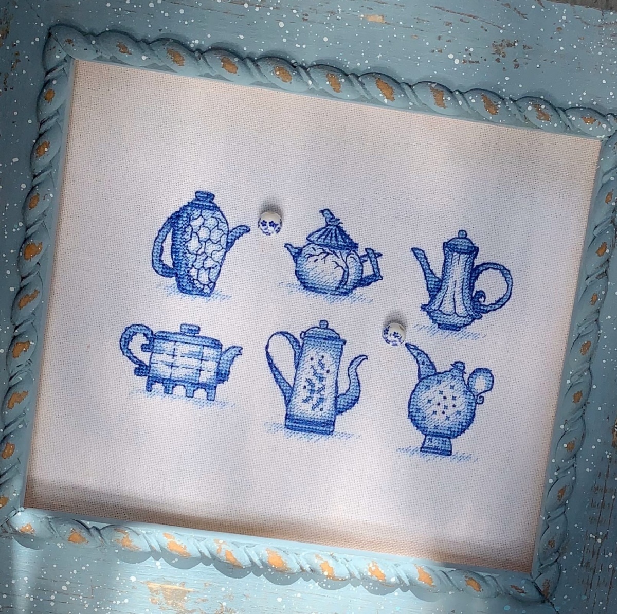 Blue Teapots Cross Stitch Pattern фото 2