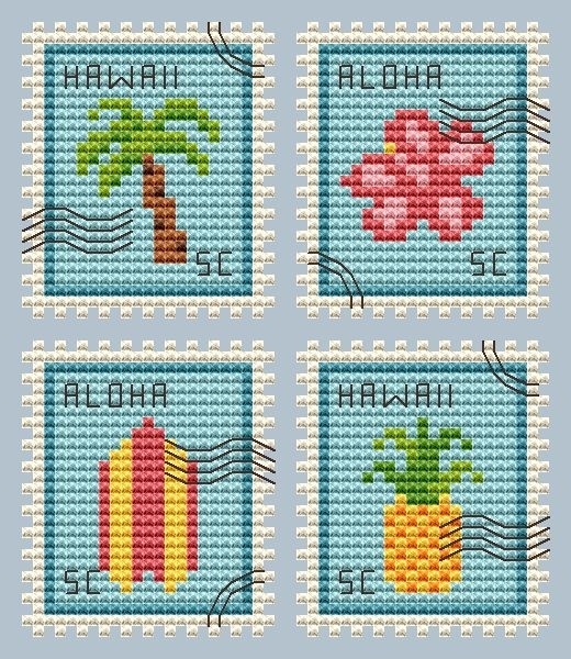 Hawaiian Postage Stamps Cross Stitch Pattern фото 1