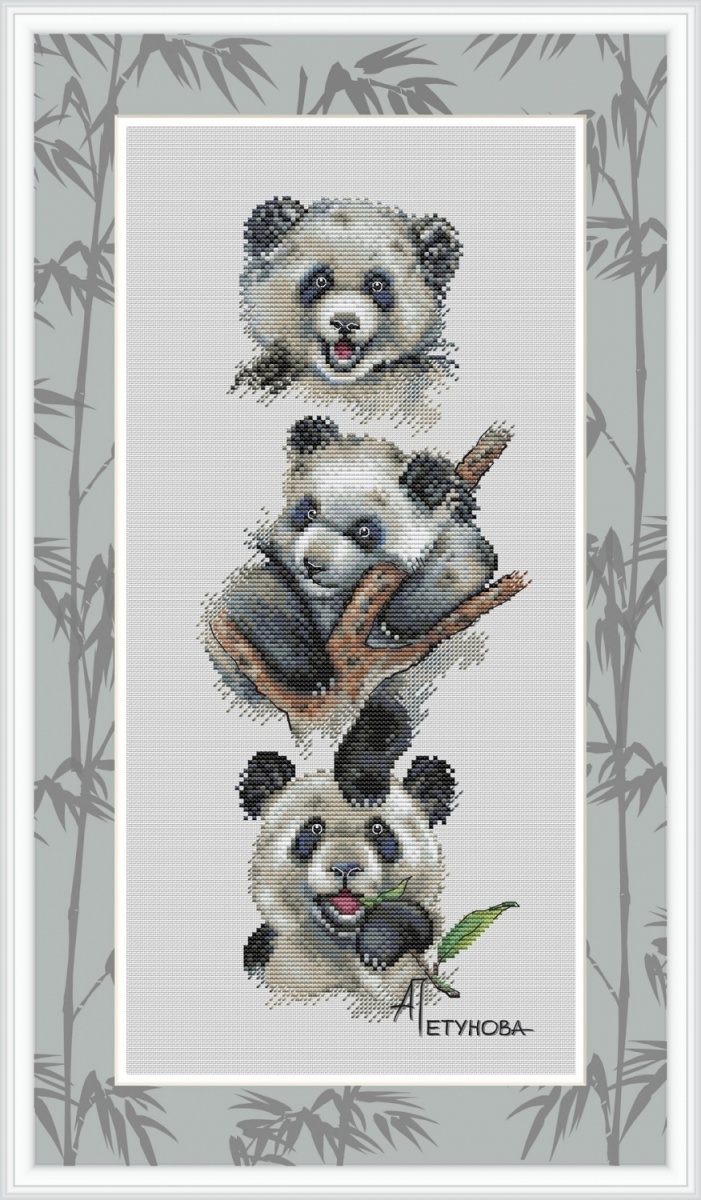 Panda Bears Cross Stitch Pattern фото 1