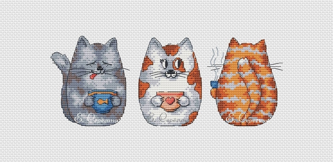 Three Cats Cross Stitch Pattern фото 1
