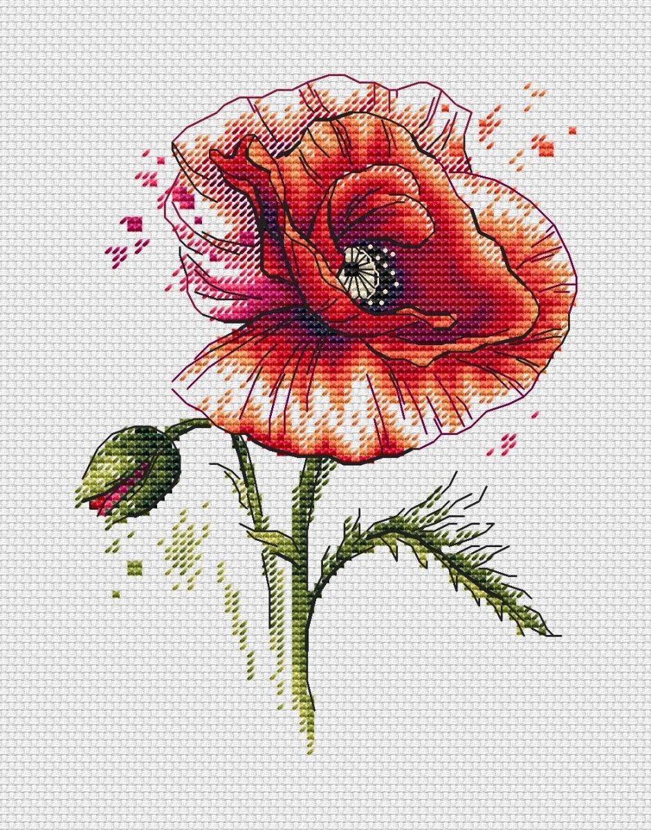 Watercolor Poppy Cross Stitch Chart фото 1